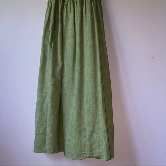 Urban Outfitters M Green Midi Dress Linen Tiered Boho Prairie Peasant Coastal - Picture 3 of 8